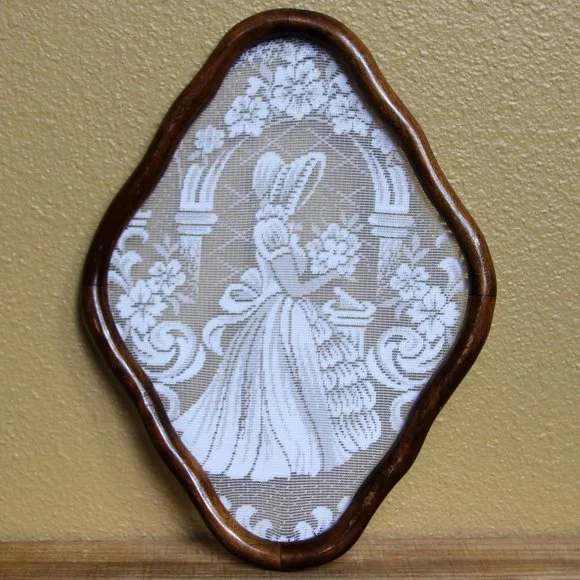 Set of 2 Framed Lace Wall Art Windmill and Lady in Bonnet, Chain Broken - Picture 7 of 11